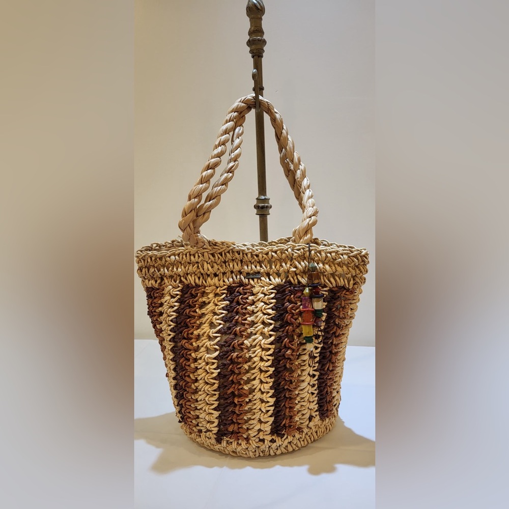 SUN N SAND woven straw large bucket bag